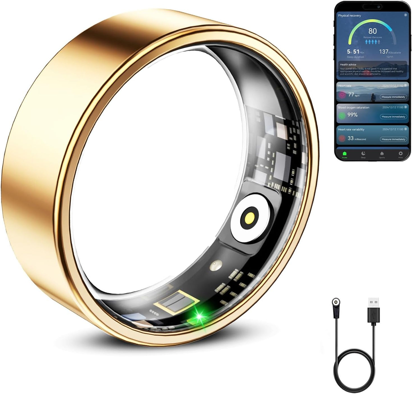 Smart Ring for Women & Men, Smart Ring Health Tracker, Blood Oxygen & Heart Rate Monitor, Long Lasting Battery Sleep Ring, Waterproof Fitness Ring (Rose Gold, 7)