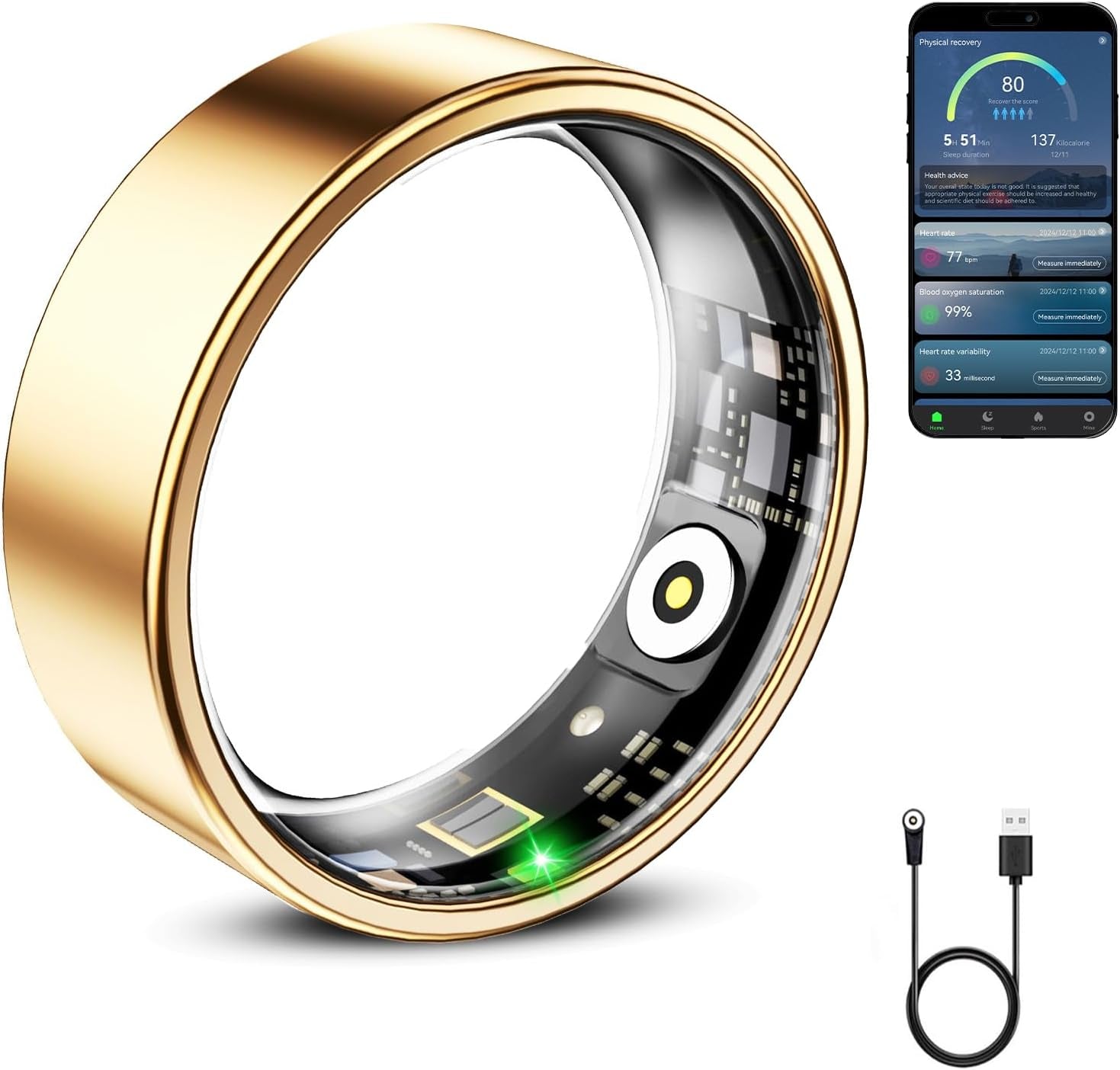 Smart Ring for Women & Men, Smart Ring Health Tracker, Blood Oxygen & Heart Rate Monitor, Long Lasting Battery Sleep Ring, Waterproof Fitness Ring (Rose Gold, 7)