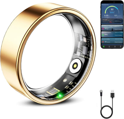 Smart Ring for Women & Men, Smart Ring Health Tracker, Blood Oxygen & Heart Rate Monitor, Long Lasting Battery Sleep Ring, Waterproof Fitness Ring (Rose Gold, 7)